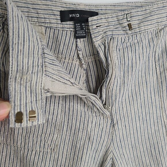 MNG Blue Grey Striped Linen Blend Cuffed Lagenlook Shorts 10 - Picture 4 of 6